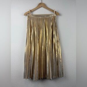 Banana Republic Factory Metallic Champagne Gold Pleated Midi Skirt